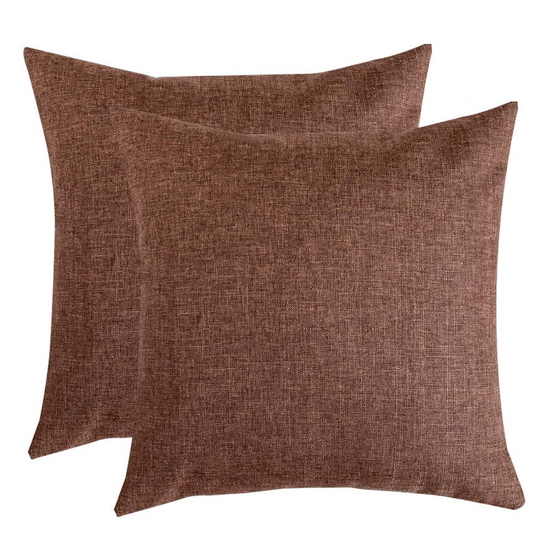 RainRoad Linen Decorative Throw Pillow Covers Cushion Cover Pillow Case for Sofa Couch Bed Chair, Soft Square Light Brown Throw Pillows 18x18 Inch,Set of 2 - Image 1